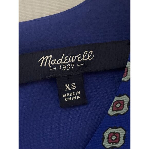 Vintage-Inspired Blue Silk Dress With Paisley &Geometric Print 3/4 Sleeves Sz XS - Picture 14 of 16